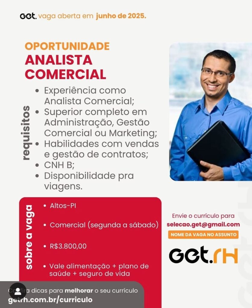 Vaga para Analista Comercial