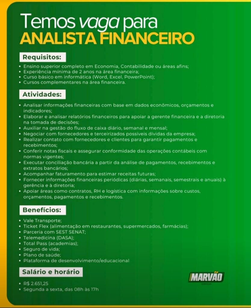 Vaga para Analista Financeiro