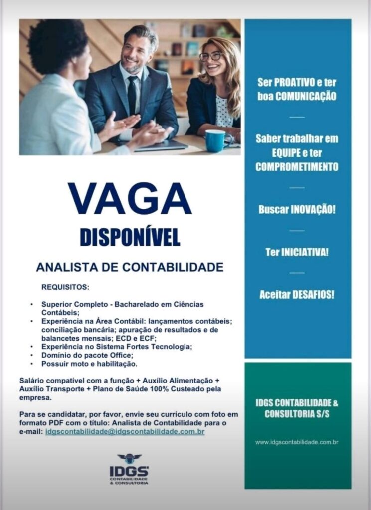 Vaga para Analista de Contabilidade