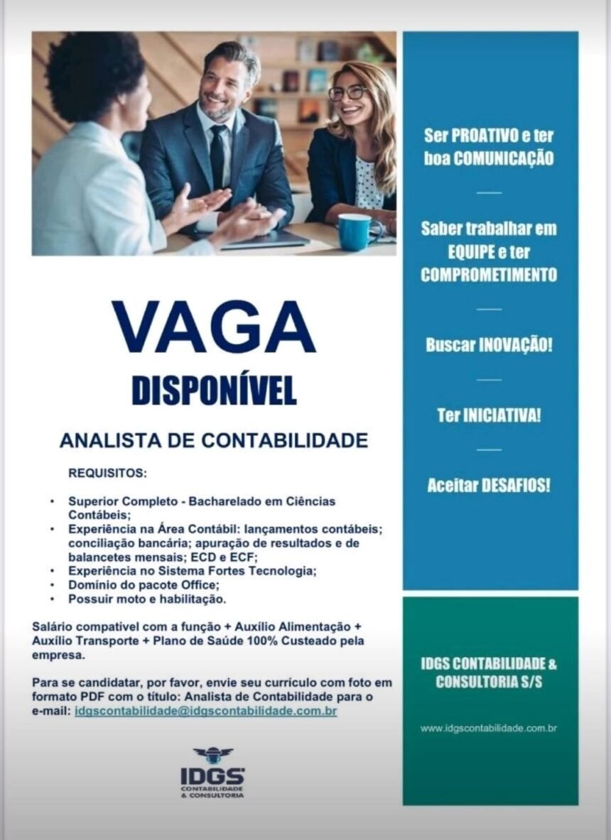 Vaga para Analista de Contabilidade