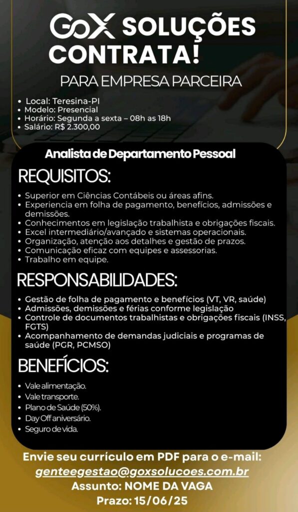 Vaga para Analista de DP