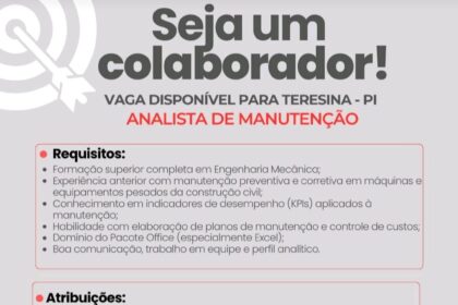 Vaga para Analista de Manutenção