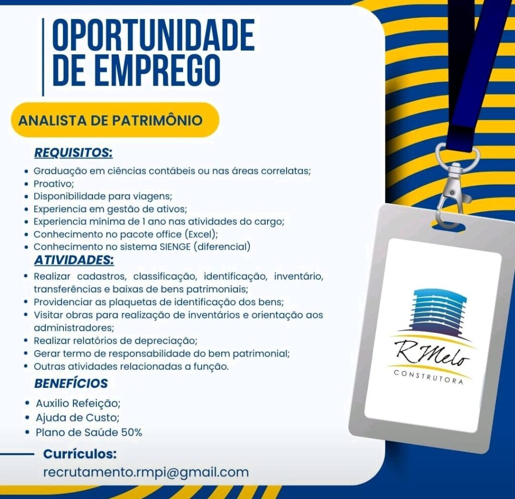 Vaga para Analista de Patrimônio