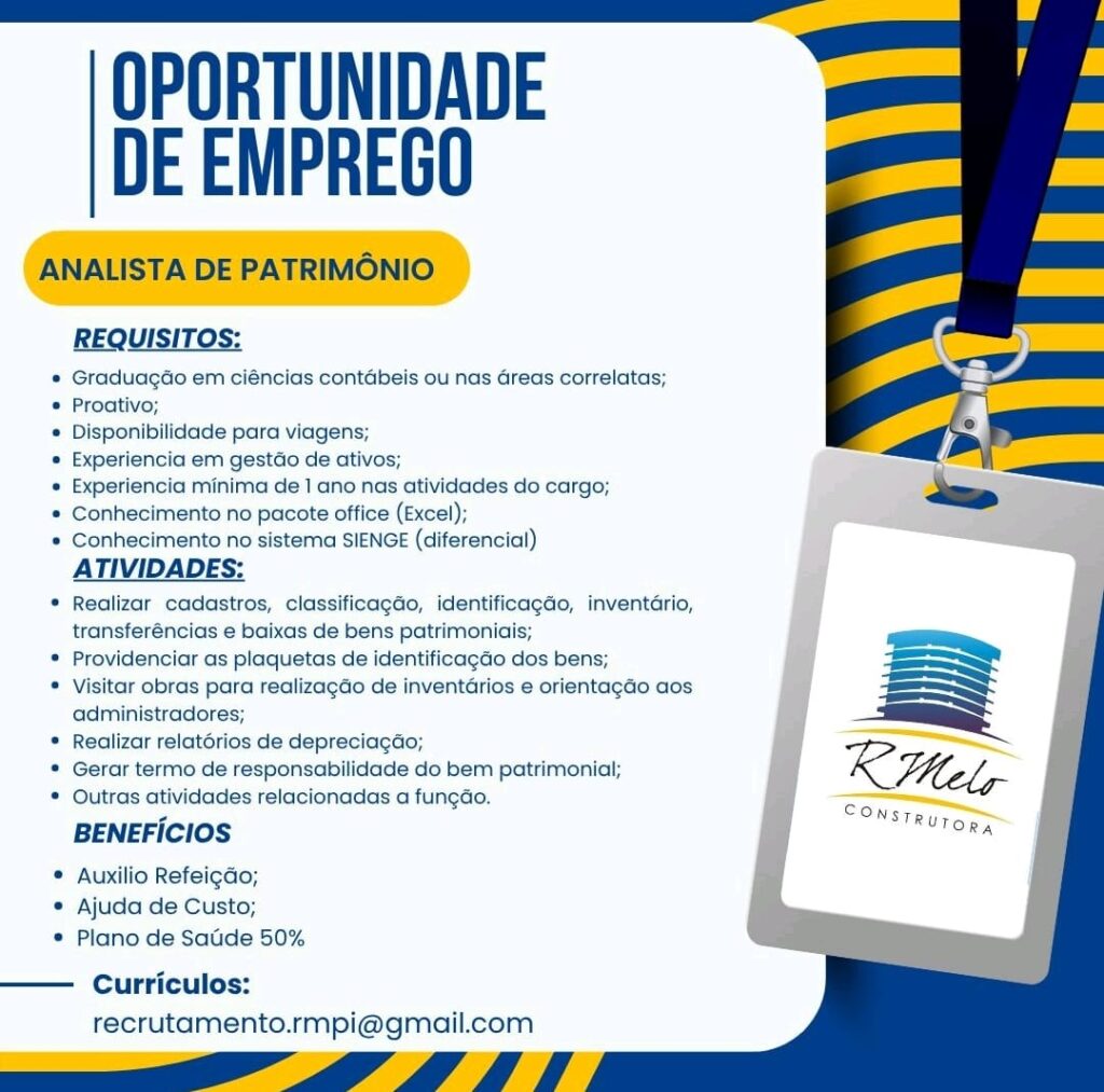 Vaga para Analista de Patrimônio