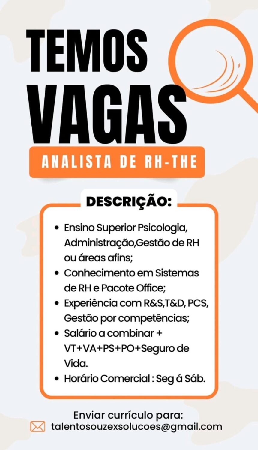 Vaga para Analista de RH