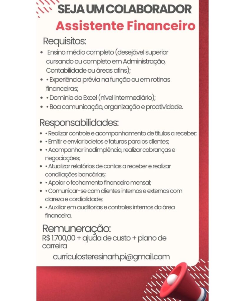 Vaga para Assistente Financeiro
