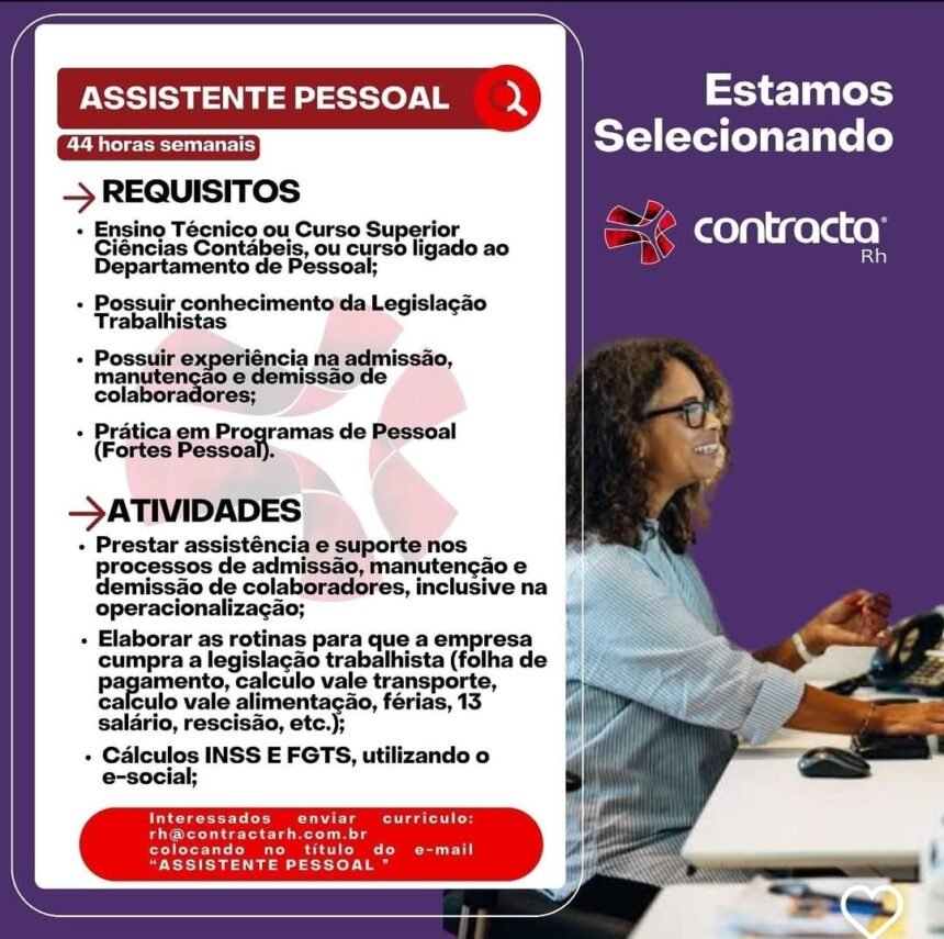 Vaga para Assistente Pessoal