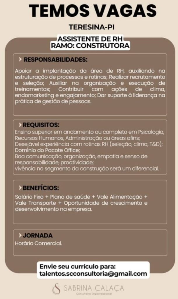 Vaga para Assistente de RH
