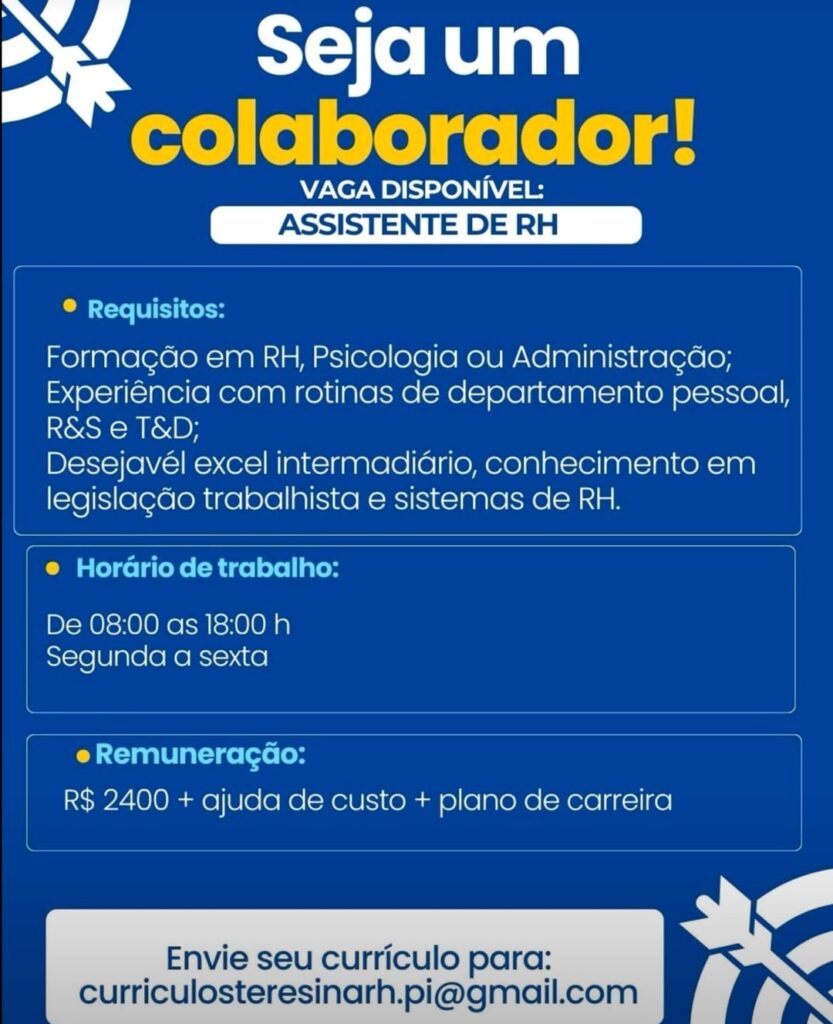 Vaga para Assistente de RH