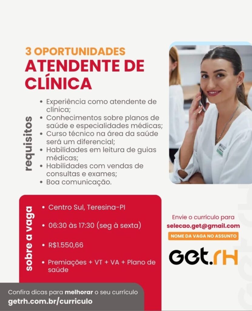 Vaga para Atendente de Clínica