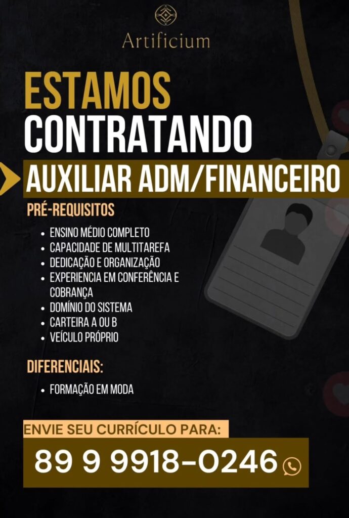 Vaga para Auxiliar Adm/Financeiro em Picos