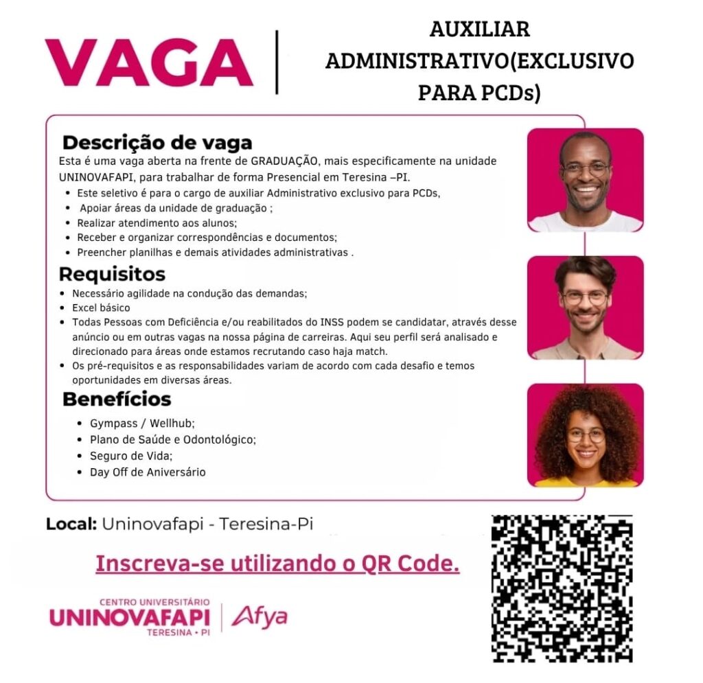 Vaga para Auxiliar Administrativo (PCD)