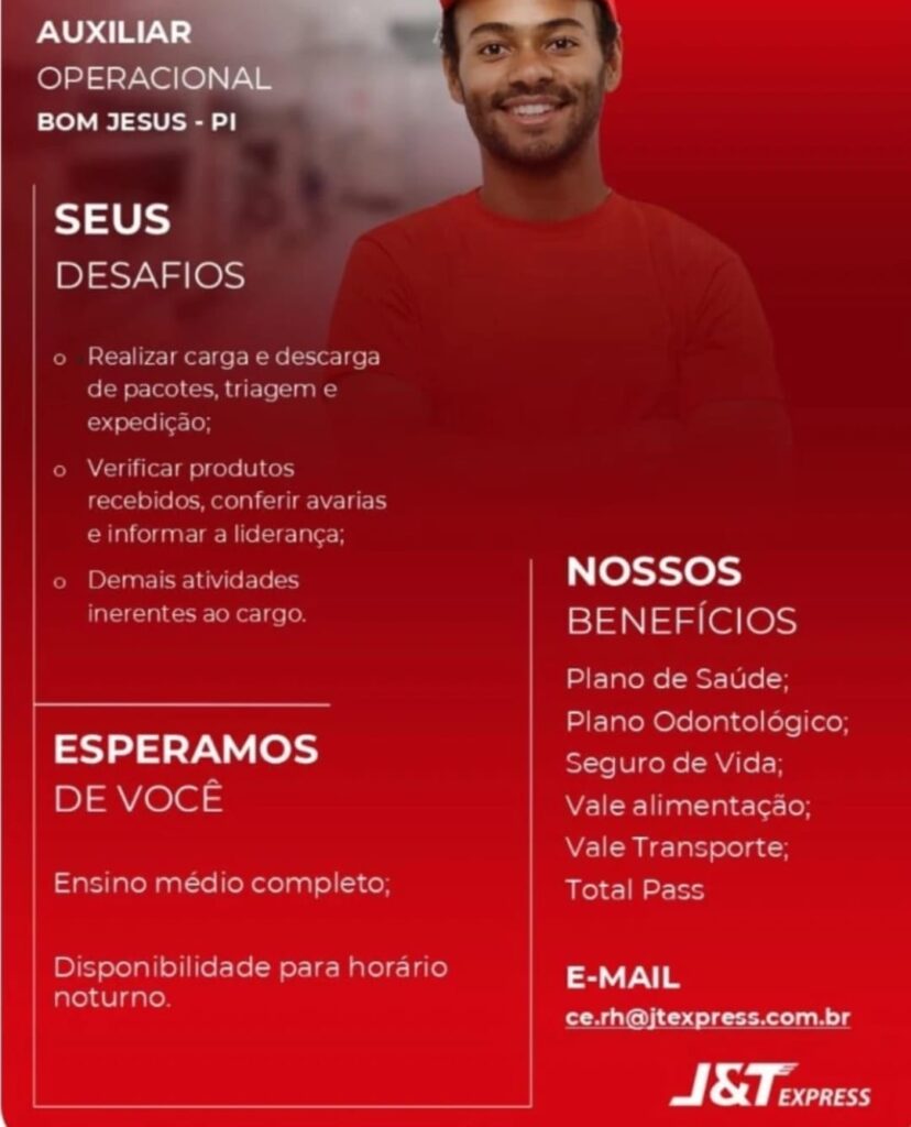 Vaga para Auxiliar Operacional em Bom Jesus