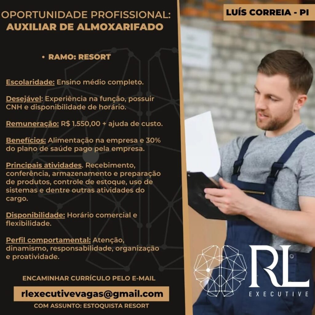 Vaga para Auxiliar de Almoxarifado em Luís Correia