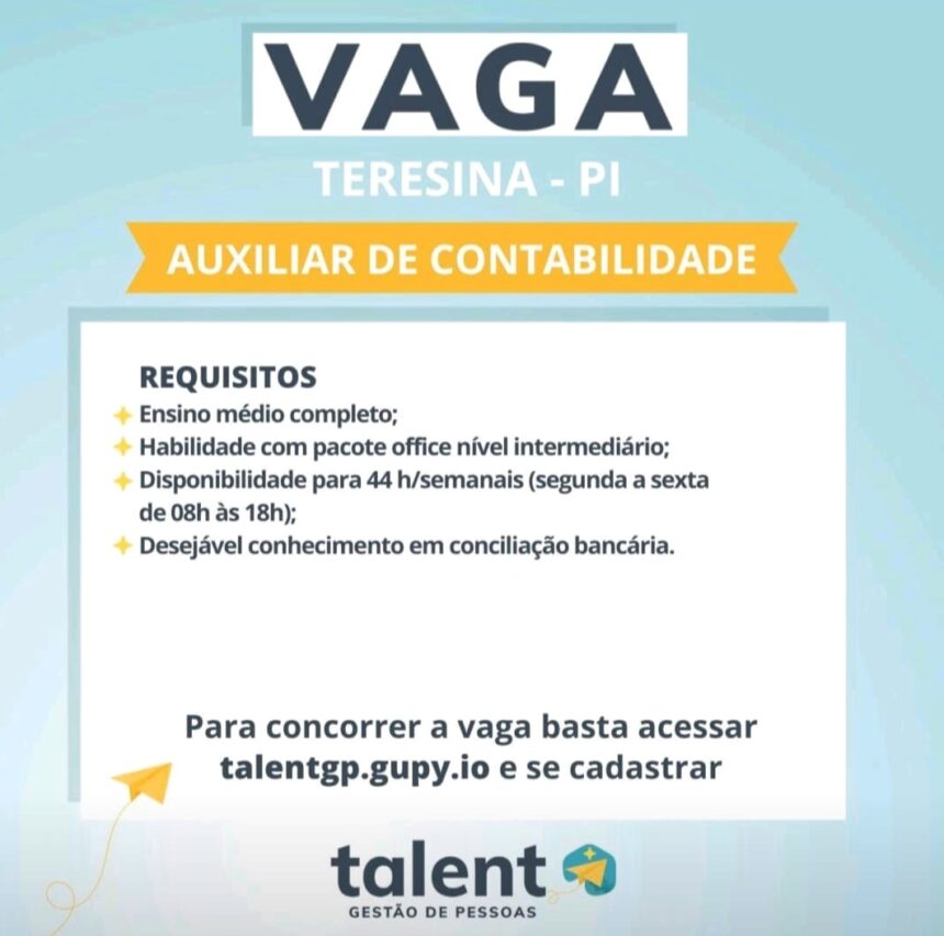 Vaga para Auxiliar de Contabilidade