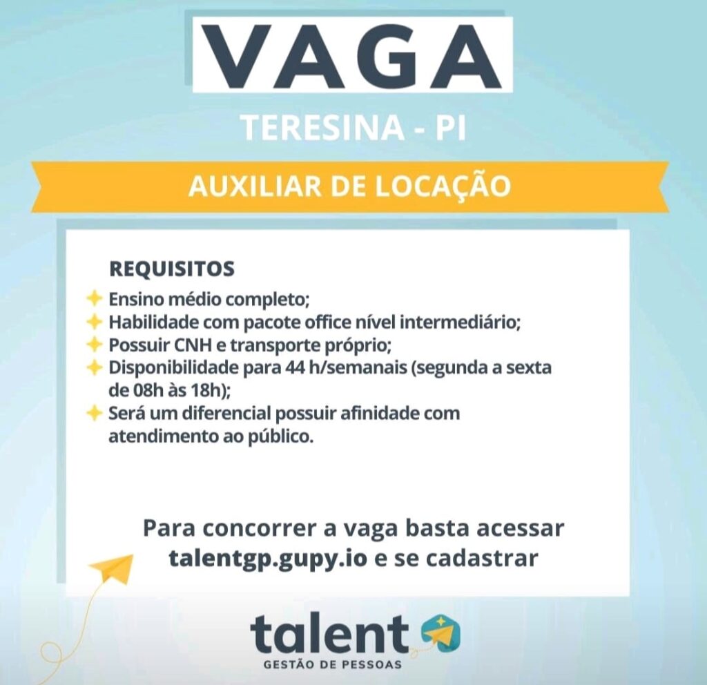 Vaga para Auxiliar de Locação