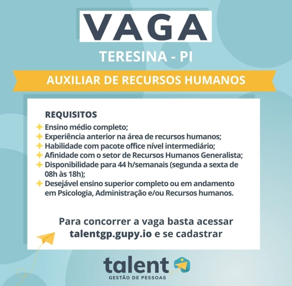 Vaga para Auxiliar de RH