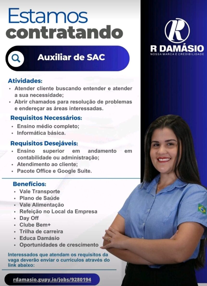 Vaga para Auxiliar de SAC
