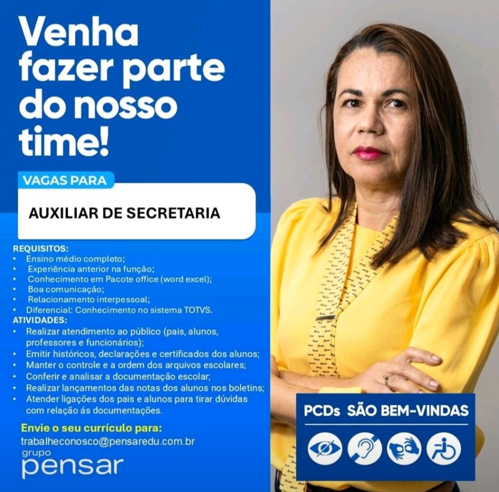 Vaga para Auxiliar de Secretaria