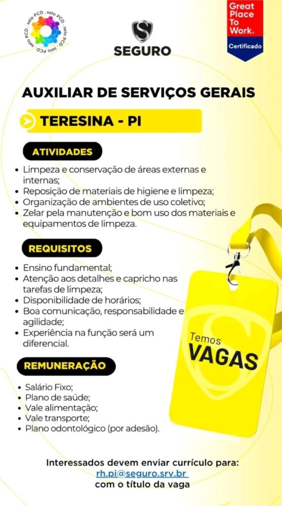 Vaga para Auxiliar de Serviços Gerais