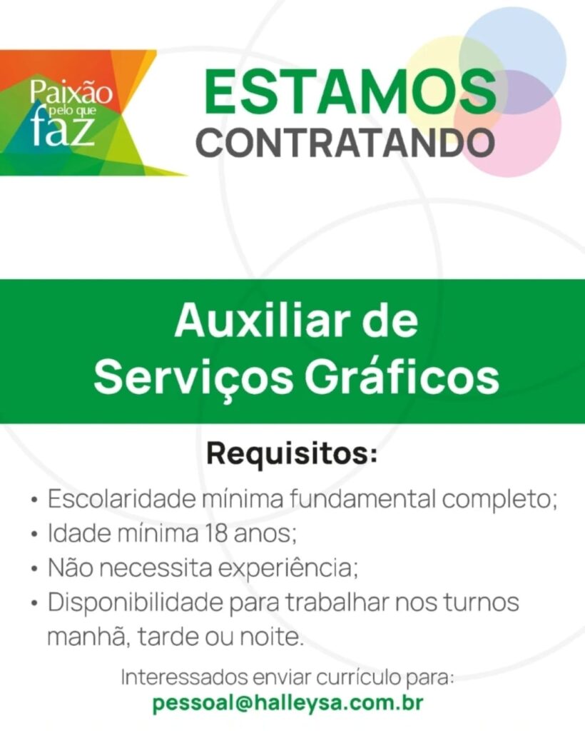 Vaga para Auxiliar de Serviços Gráficos