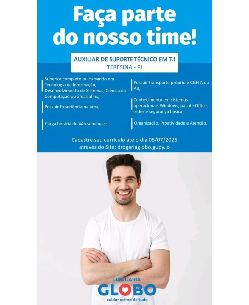 Vaga para Auxiliar de Suporte Técnico em TI