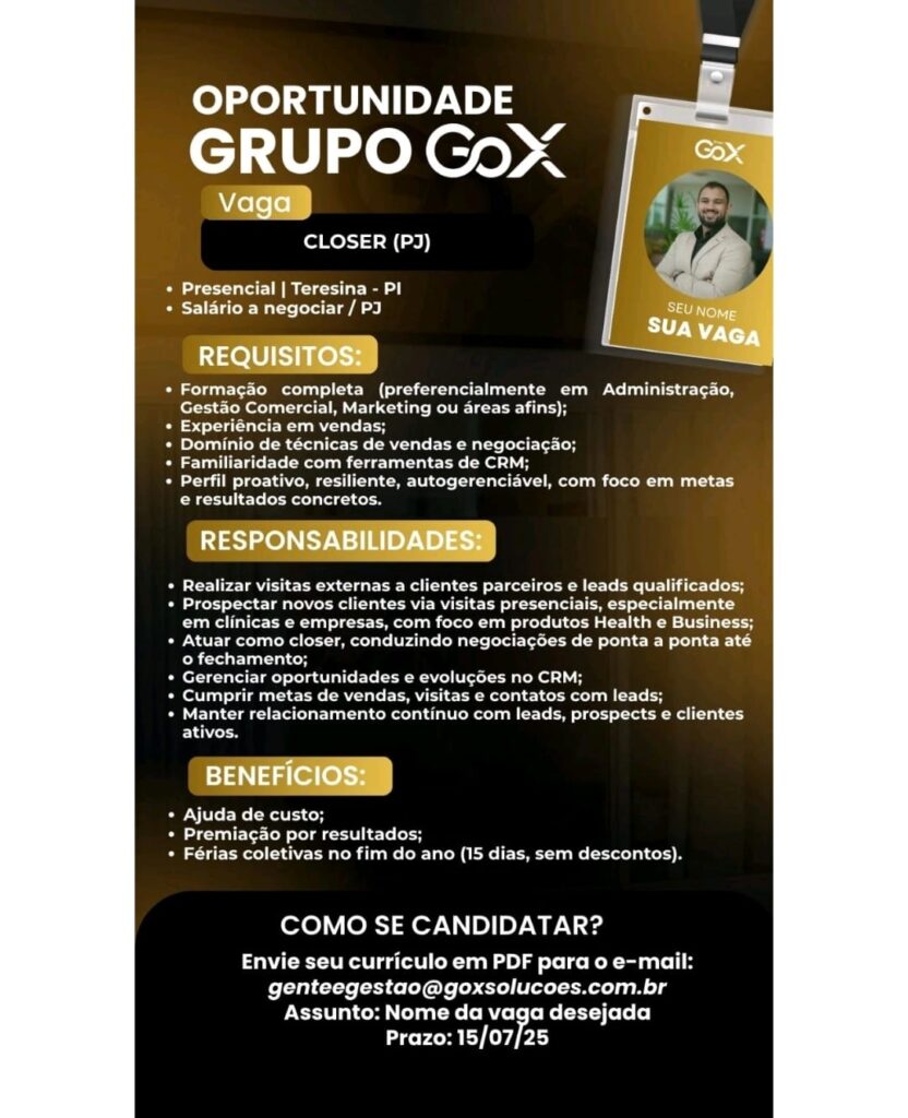 Vaga para Closer (PJ)