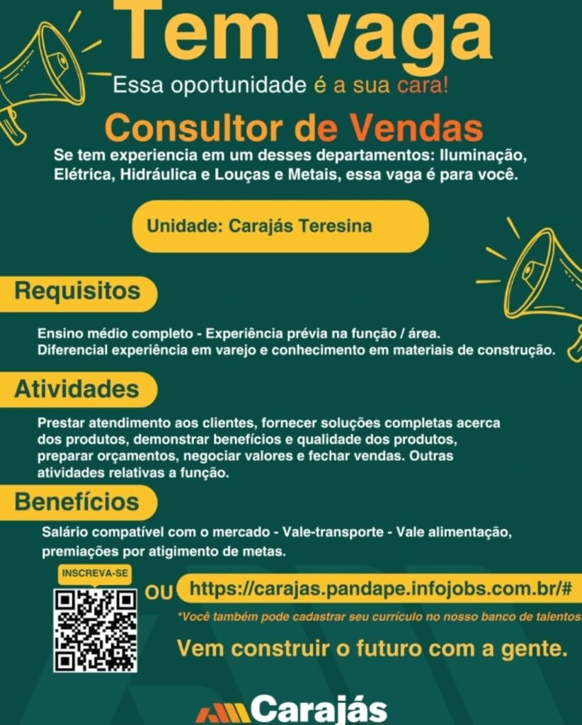 Vaga para Consultor de Vendas