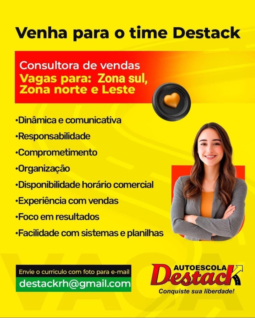 Vaga para Consultora de Vendas