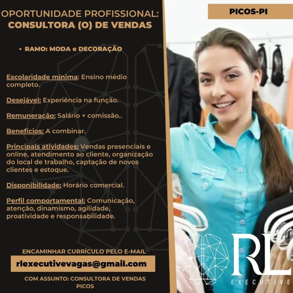 Vaga para Consultor(a) de Vendas em Picos