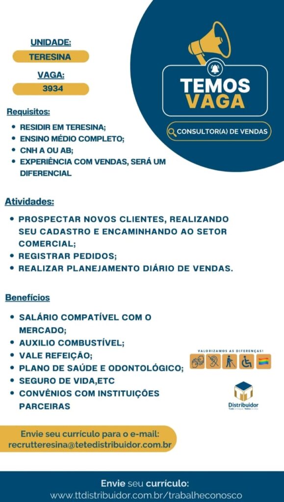 Vaga para Consultor(a) de Vendas em Teresina