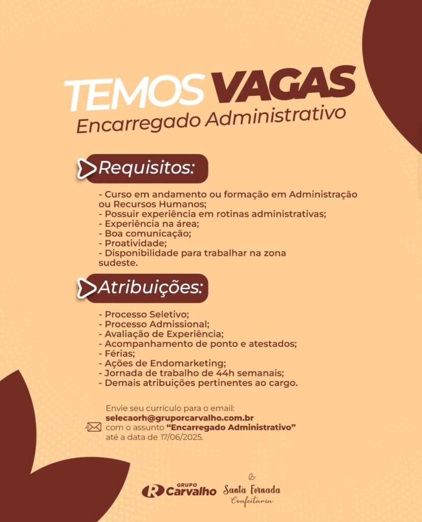 Vaga para Encarregado Administrativo