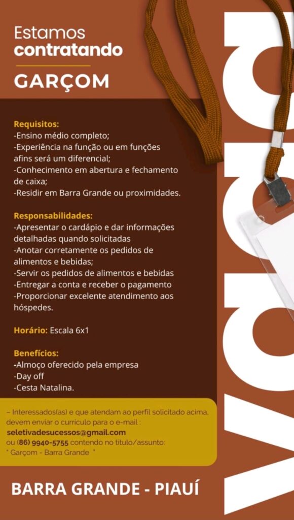 Vaga para Garçom