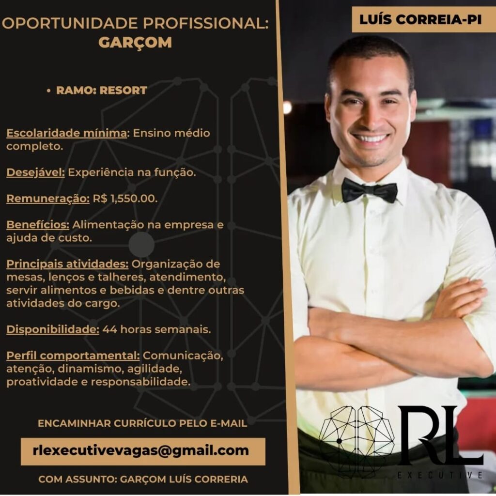 Vaga para Garçom em Luís Correia