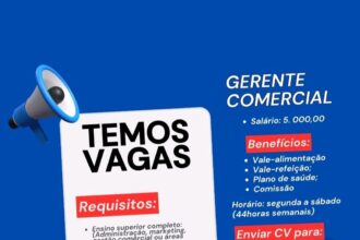 Vaga para Gerente Comercial