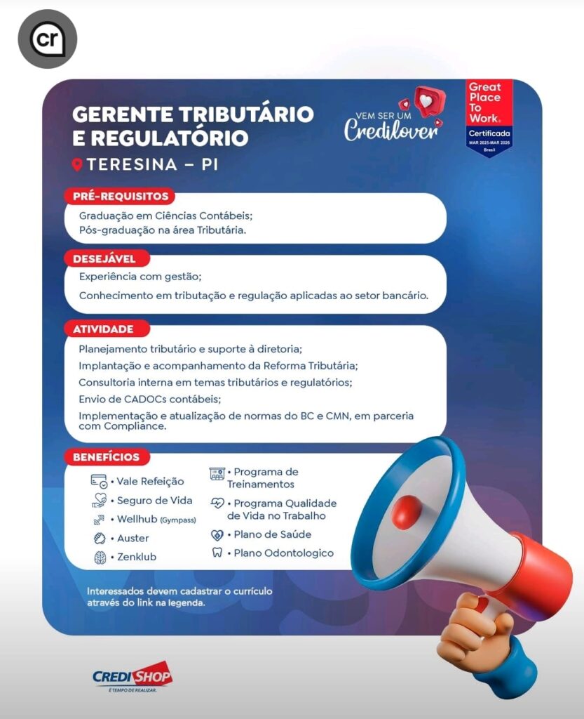 Vaga para Gerente Tributário e Regulatório