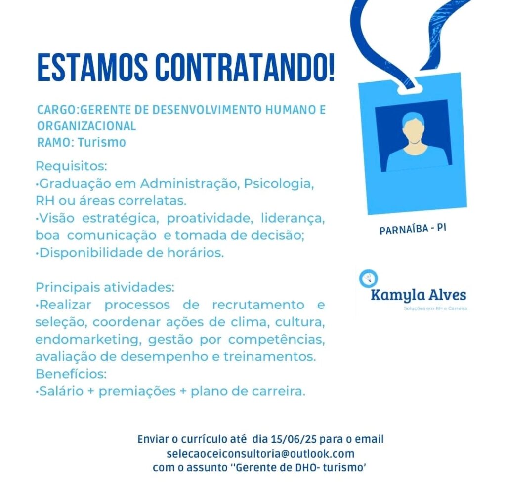 Vaga para Gerente de Desenvolvimento Humano e Organizacional