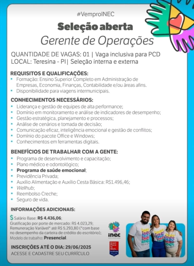 Vaga para Gerente de Operações