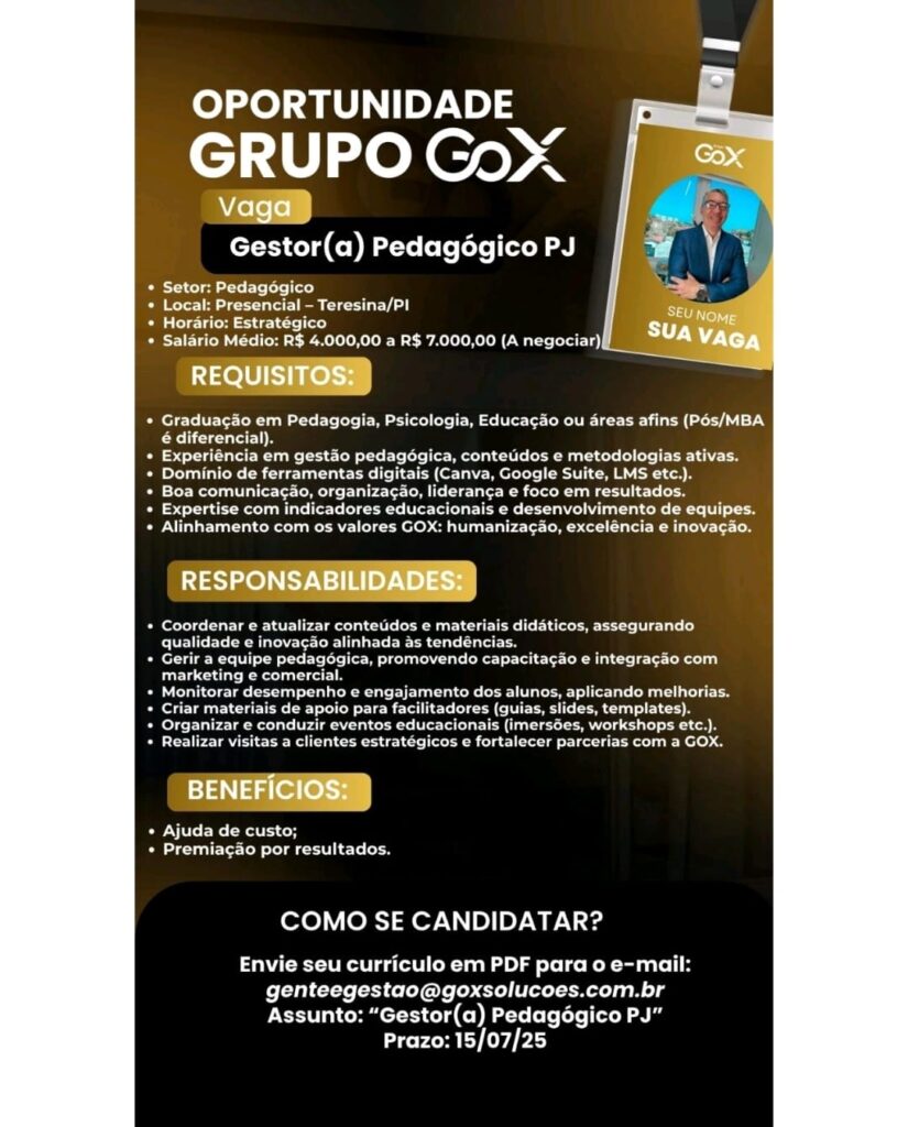 Vaga para Gestor Pedagógico