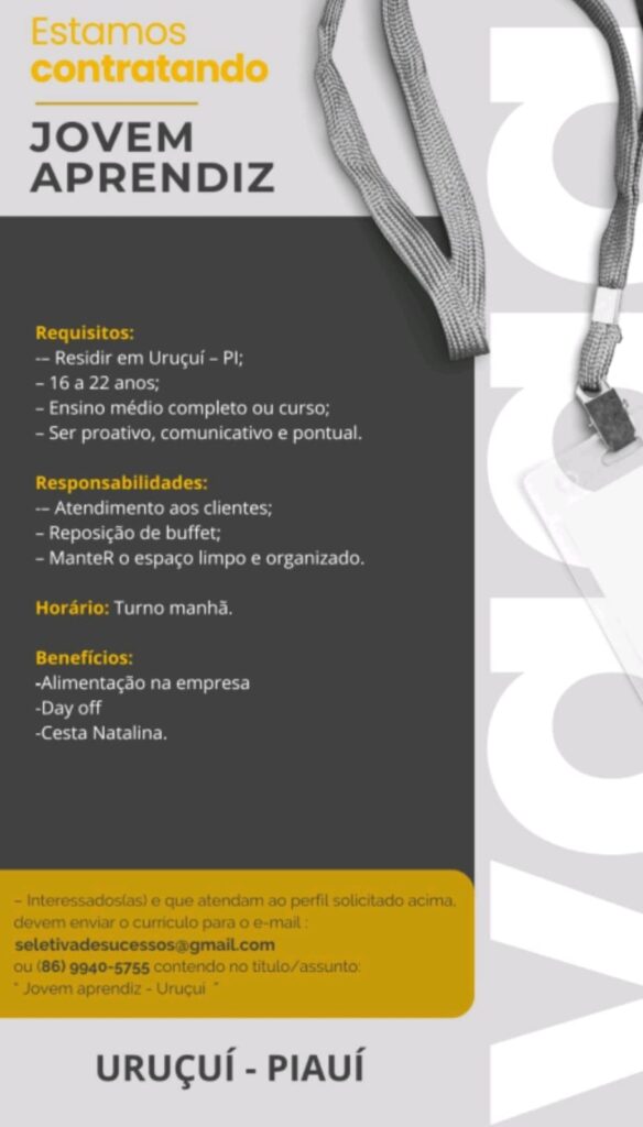 Vaga para Jovem Aprendiz em Uruçuí
