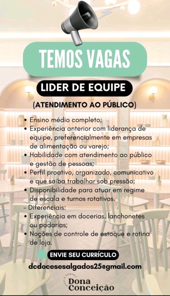 Vaga para Líder de Equipe