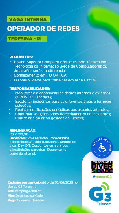 Vaga para Operador de Redes em Teresina