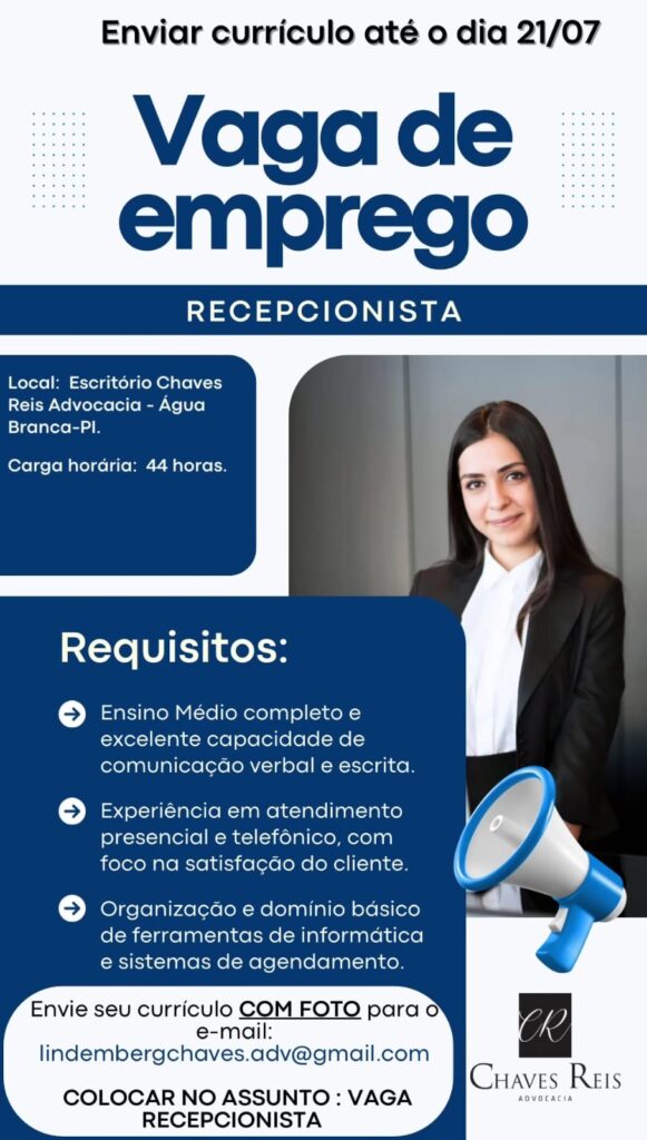 Vaga para Recepcionista