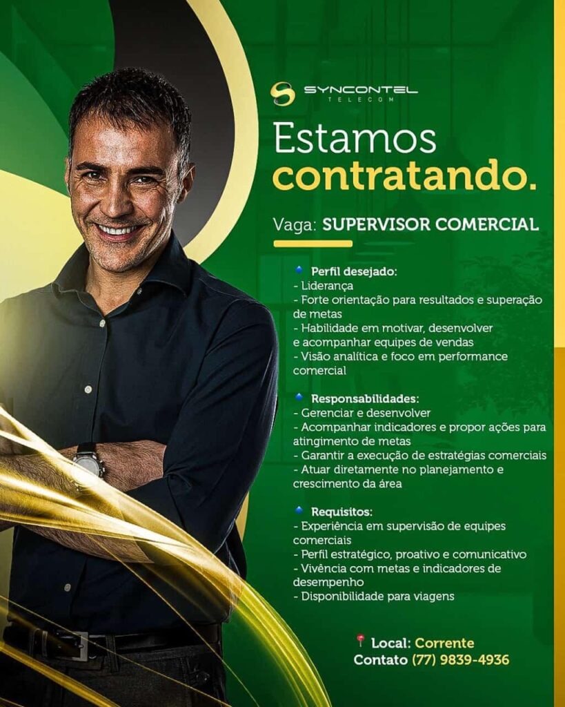 Vaga para Supervisor Comercial