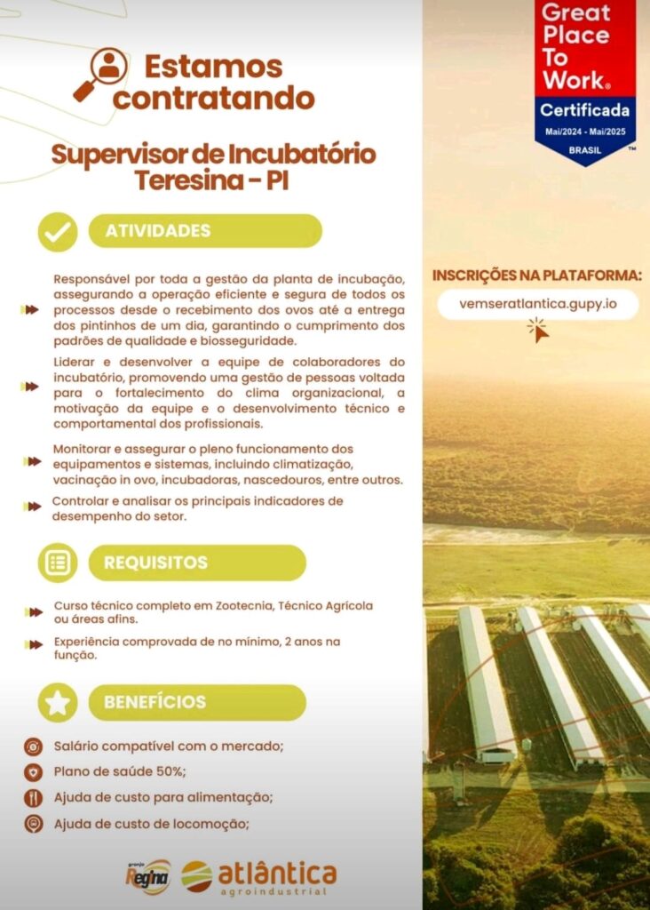 Vaga para Supervisor de Incubatório