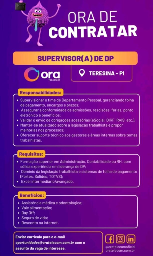 Vaga para Supervisor(a) de DP