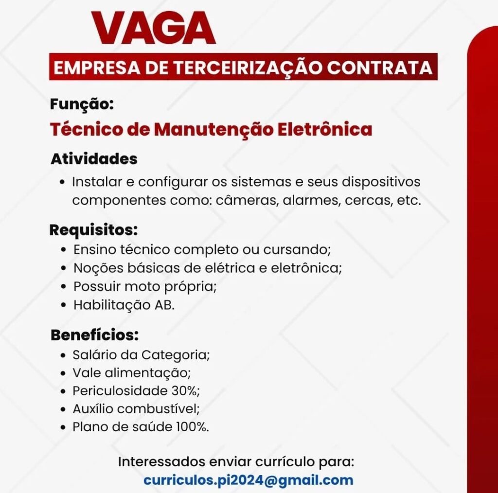Vaga para Técnico de Manutenção Eletrônica