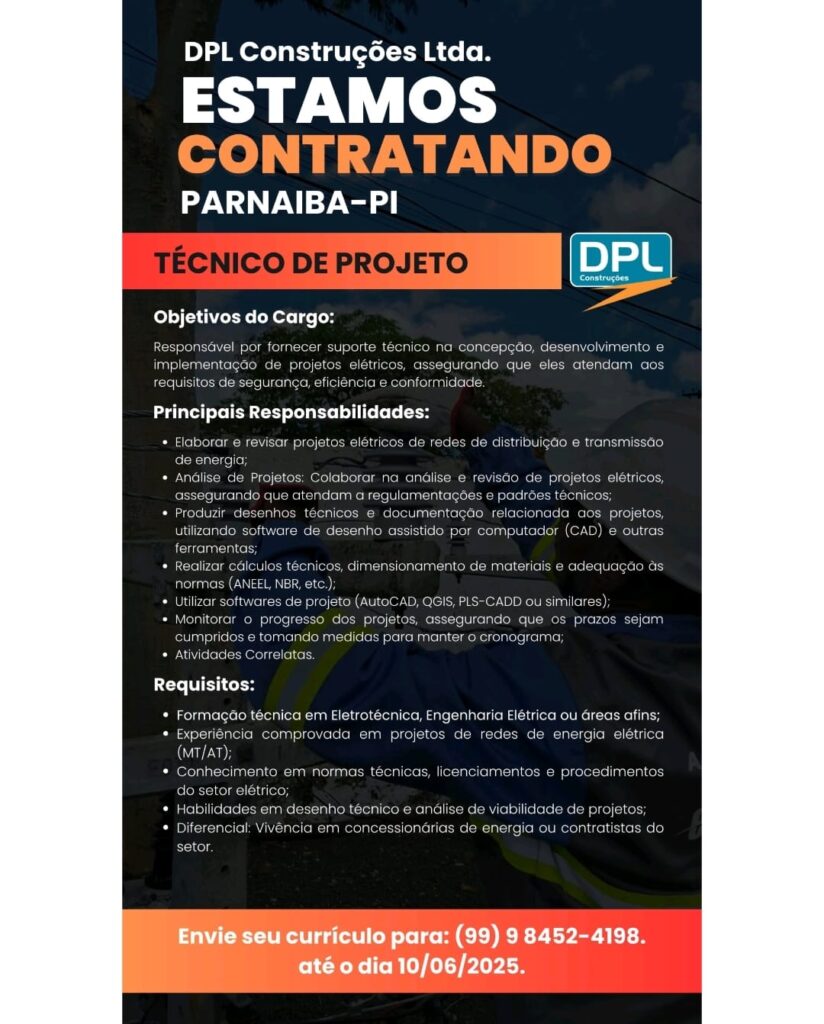 Vaga para Técnico de Projeto em Parnaíba