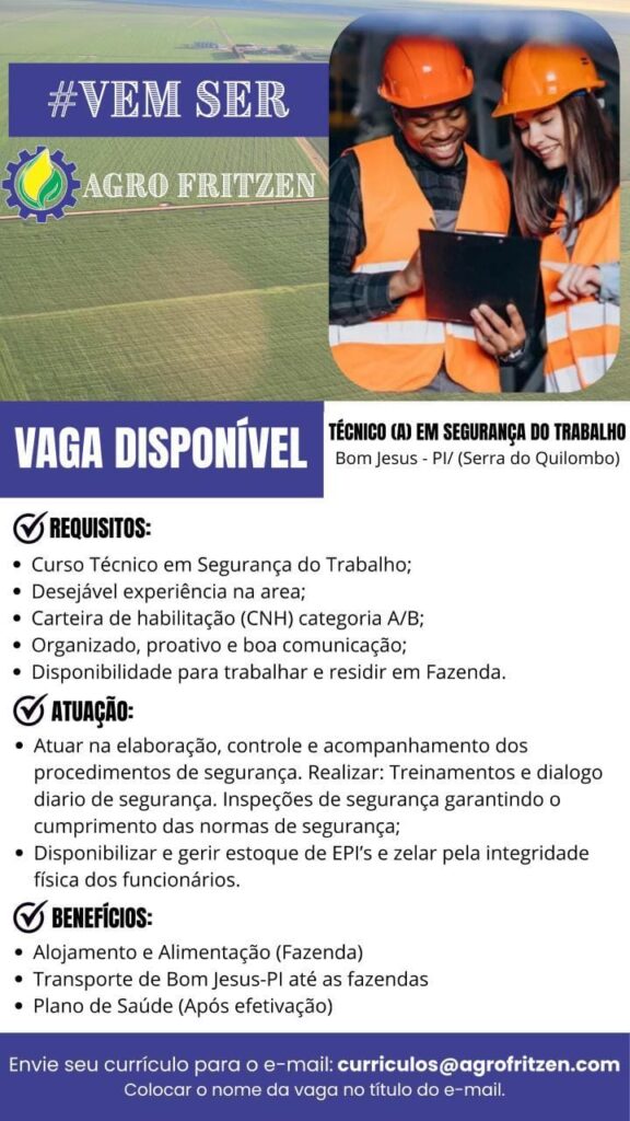 Vaga para Técnico(a) em Segurança do Trabalho