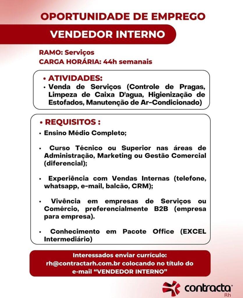 Vaga para Vendedor Interno
